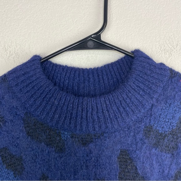 Kate Spade New York Alpaca Blend Leopard Sweater in Navy and Black sz XL - Picture 5 of 8